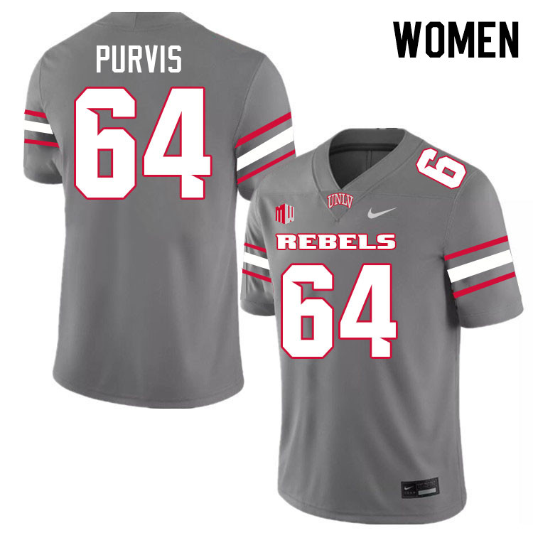 Women #64 Hank Purvis UNLV Rebels College Football Jerseys Stitched-Grey